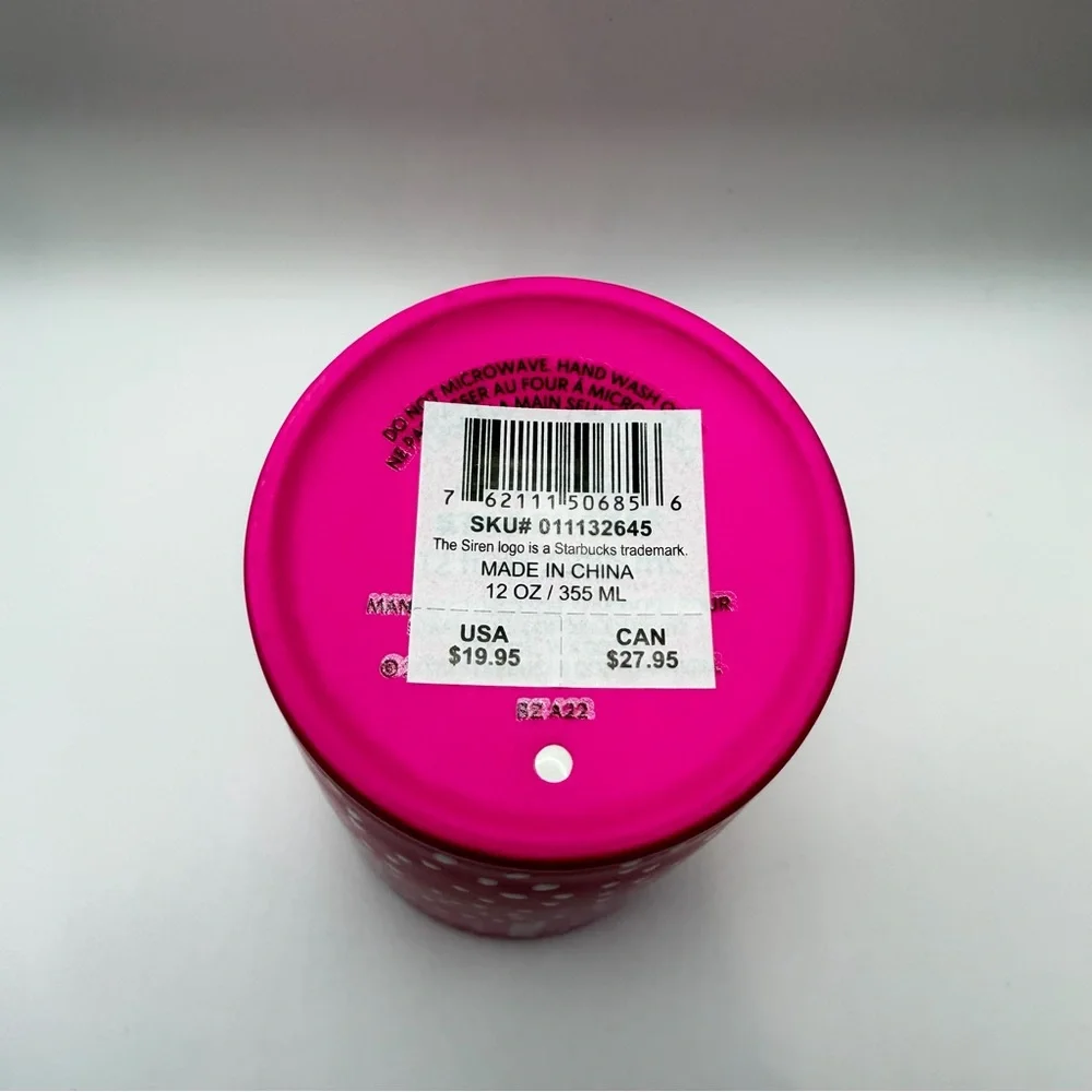 New Starbucks 2022 Summer Dots Strawberry Neon Pink Ceramic Travel Tumbler